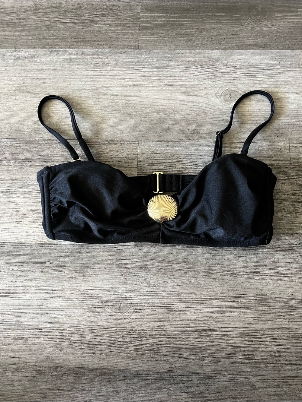 Shade and Shore Black Bandeau Bikini Top with Gold Shell Accent - Picture 2 of 4